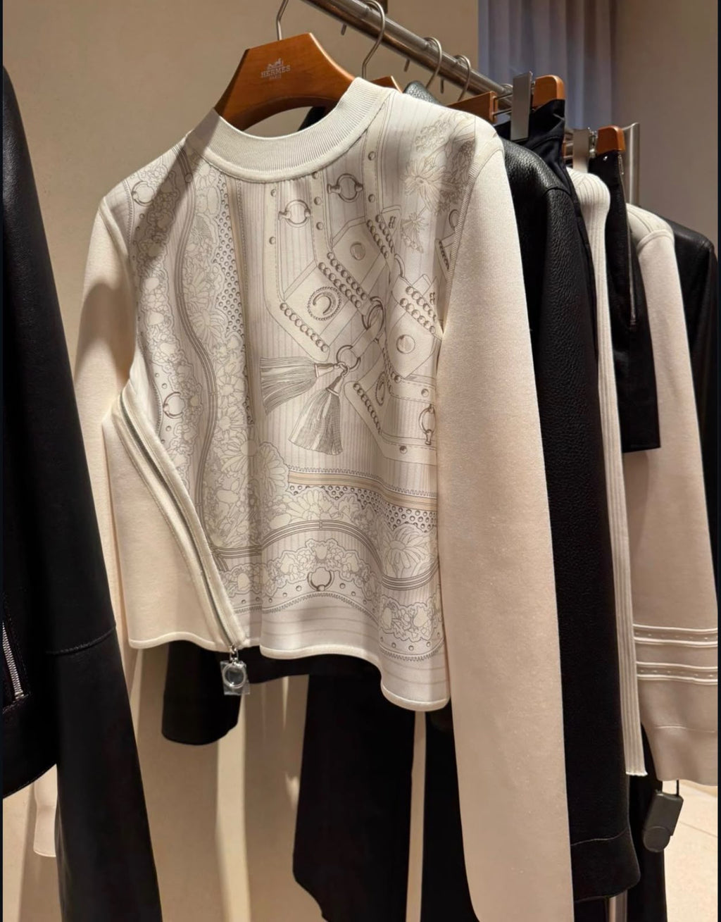 HERMES Drawing-Print Side-Zip Sweater