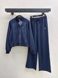 Prada Navy Zip Jacket and Wide-Leg Trousers Set