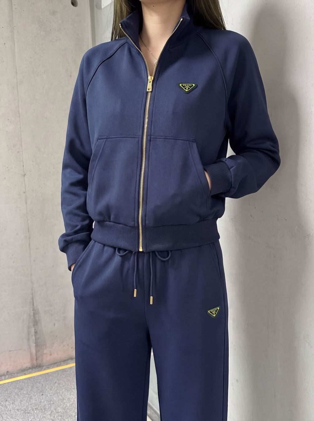 Prada Navy Zip Jacket and Wide-Leg Trousers Set