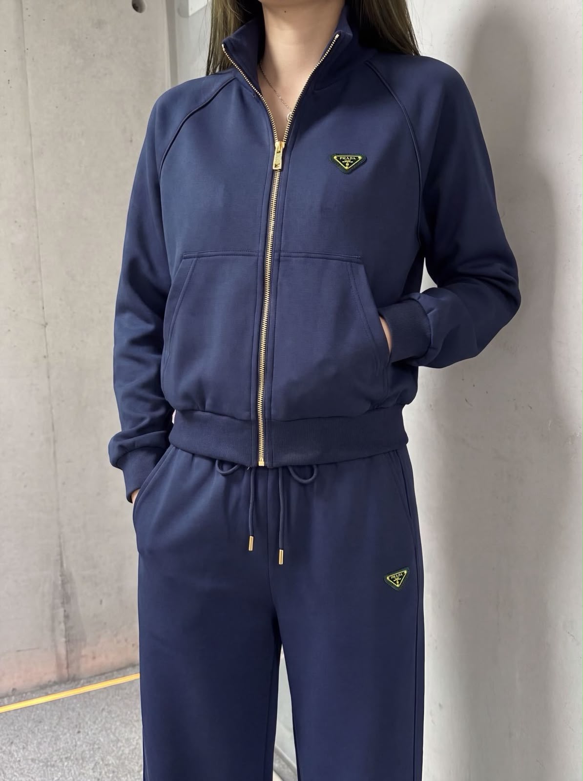 Prada Navy Zip Jacket and Wide-Leg Trousers Set