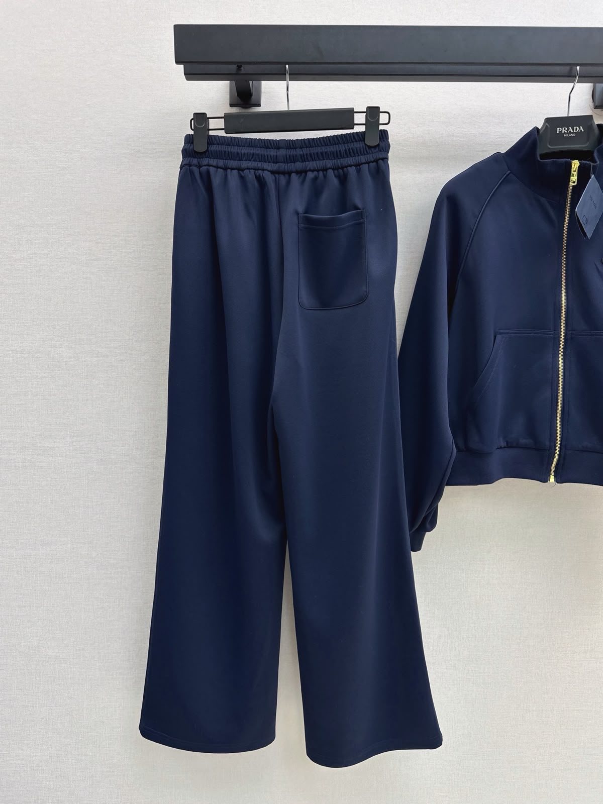 Prada Navy Zip Jacket and Wide-Leg Trousers Set