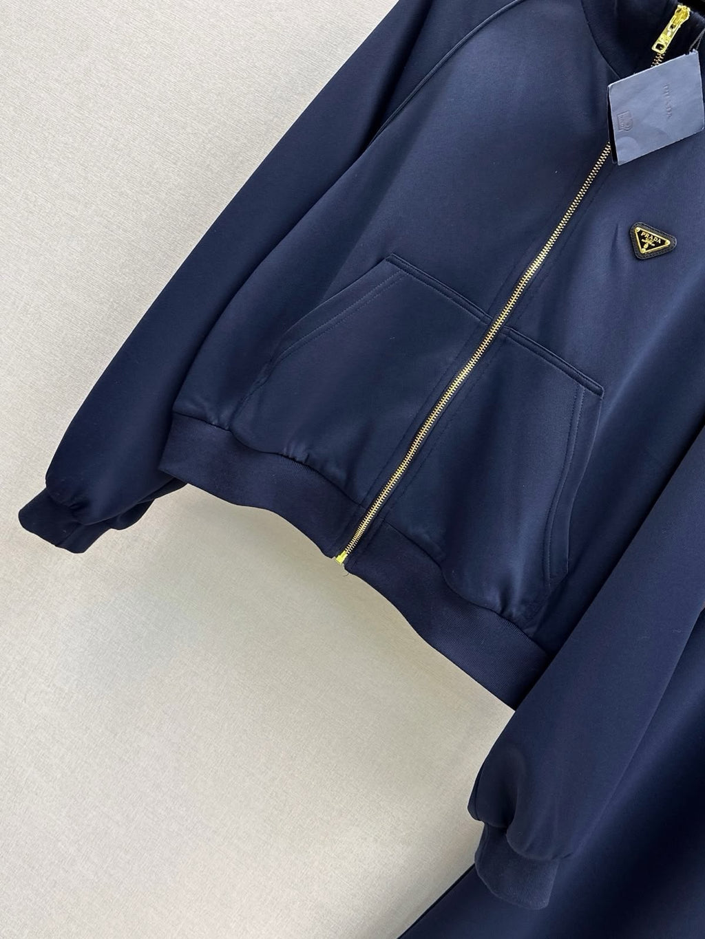 Prada Navy Zip Jacket and Wide-Leg Trousers Set