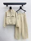 HERMES Pocket Zip Jacket and Wide-Leg Trousers Set