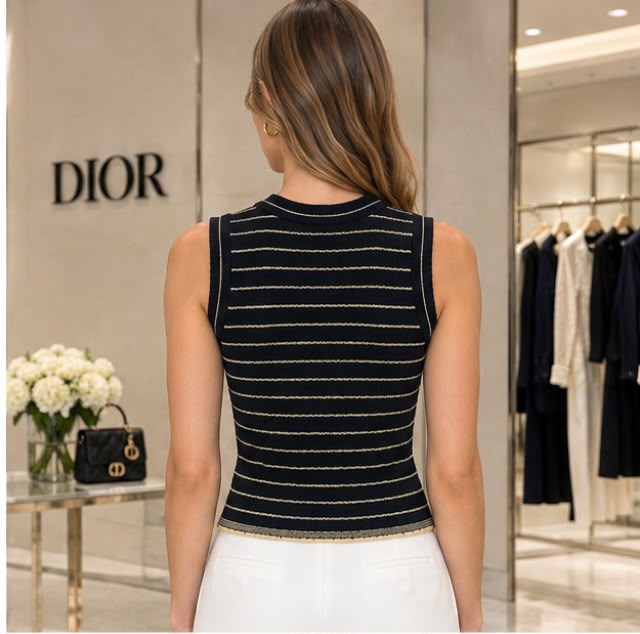 Dior Striped Sleeveless Logo Top