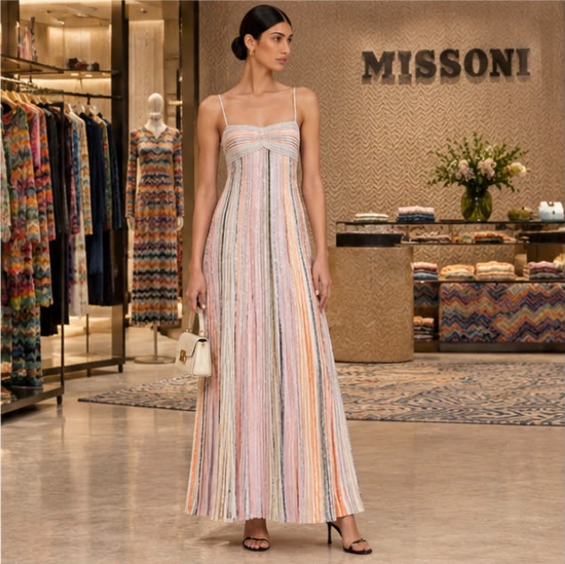 Missoni Pastel Striped Thin-Strap Maxi Dress