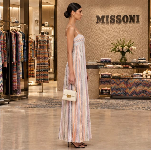 Missoni Pastel Striped Thin-Strap Maxi Dress