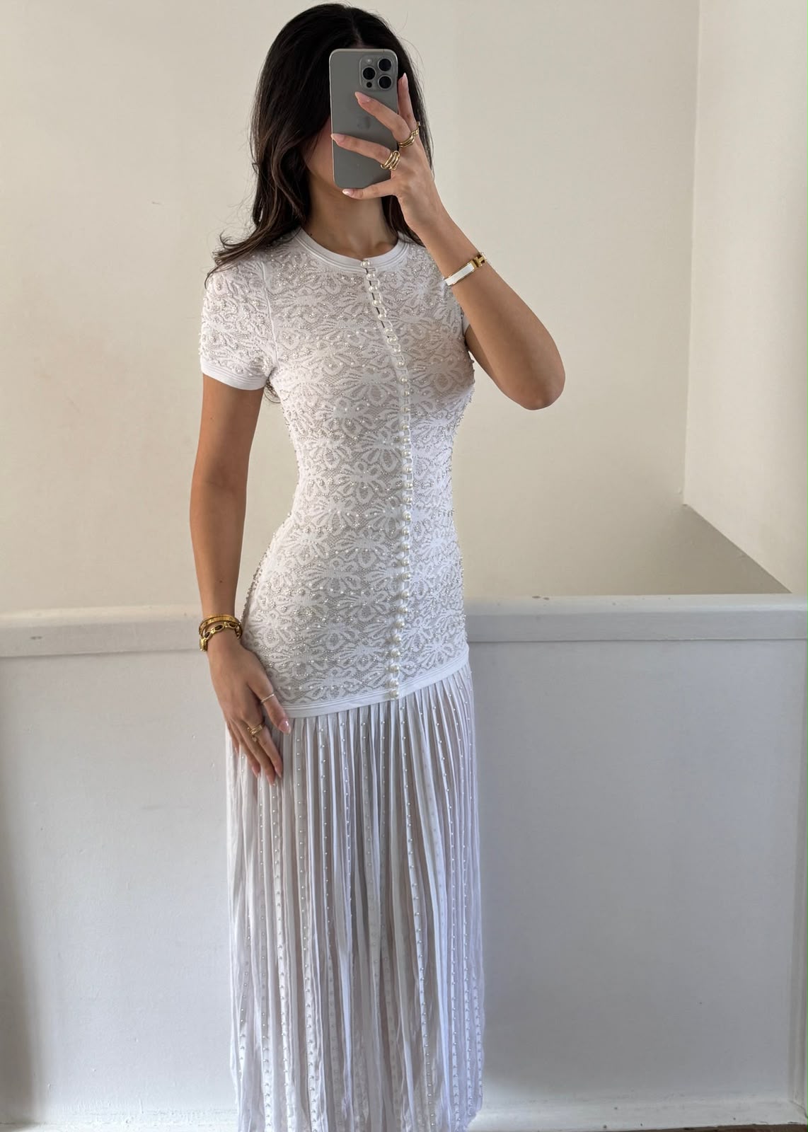 SANDRO Embroidered Pleated Dress