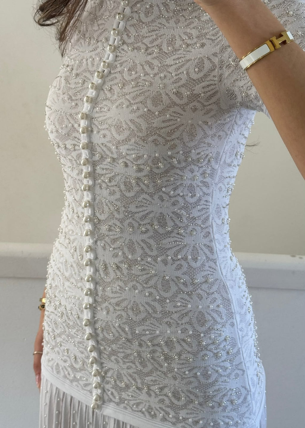SANDRO Embroidered Pleated Dress