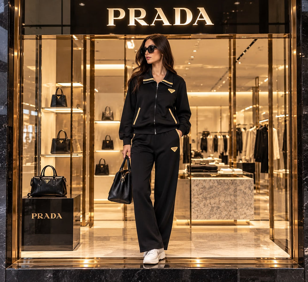 Prada Gold-Detail Zip Jacket and Wide-Leg Trousers Set