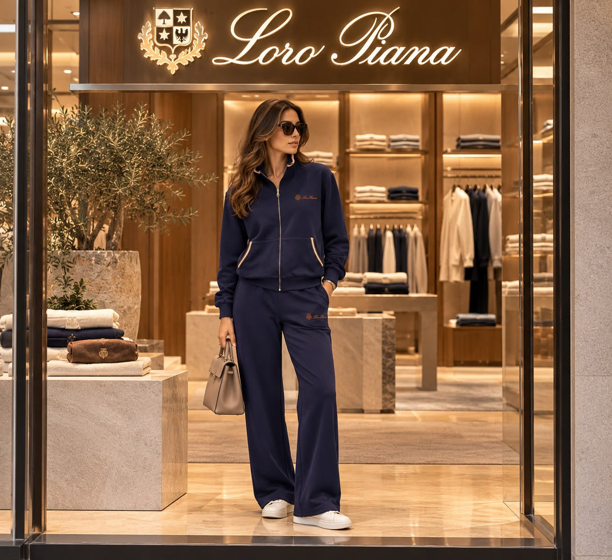 Loro Piana Contrast-Trim Zip Jacket and Wide-Leg Trousers Set