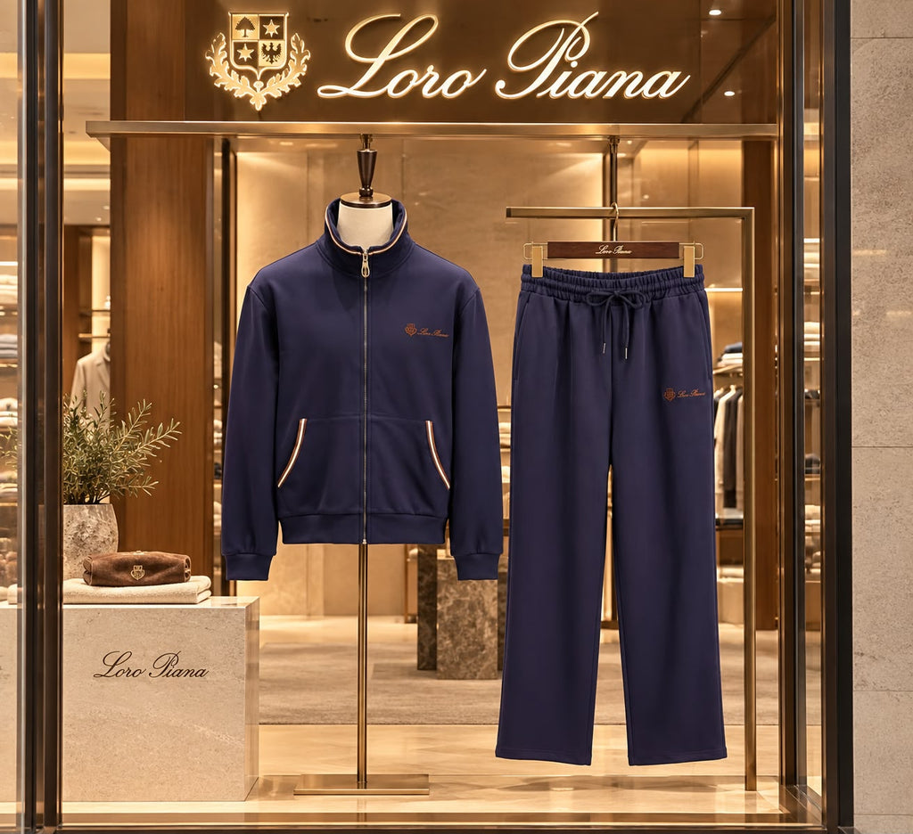 Loro Piana Contrast-Trim Zip Jacket and Wide-Leg Trousers Set