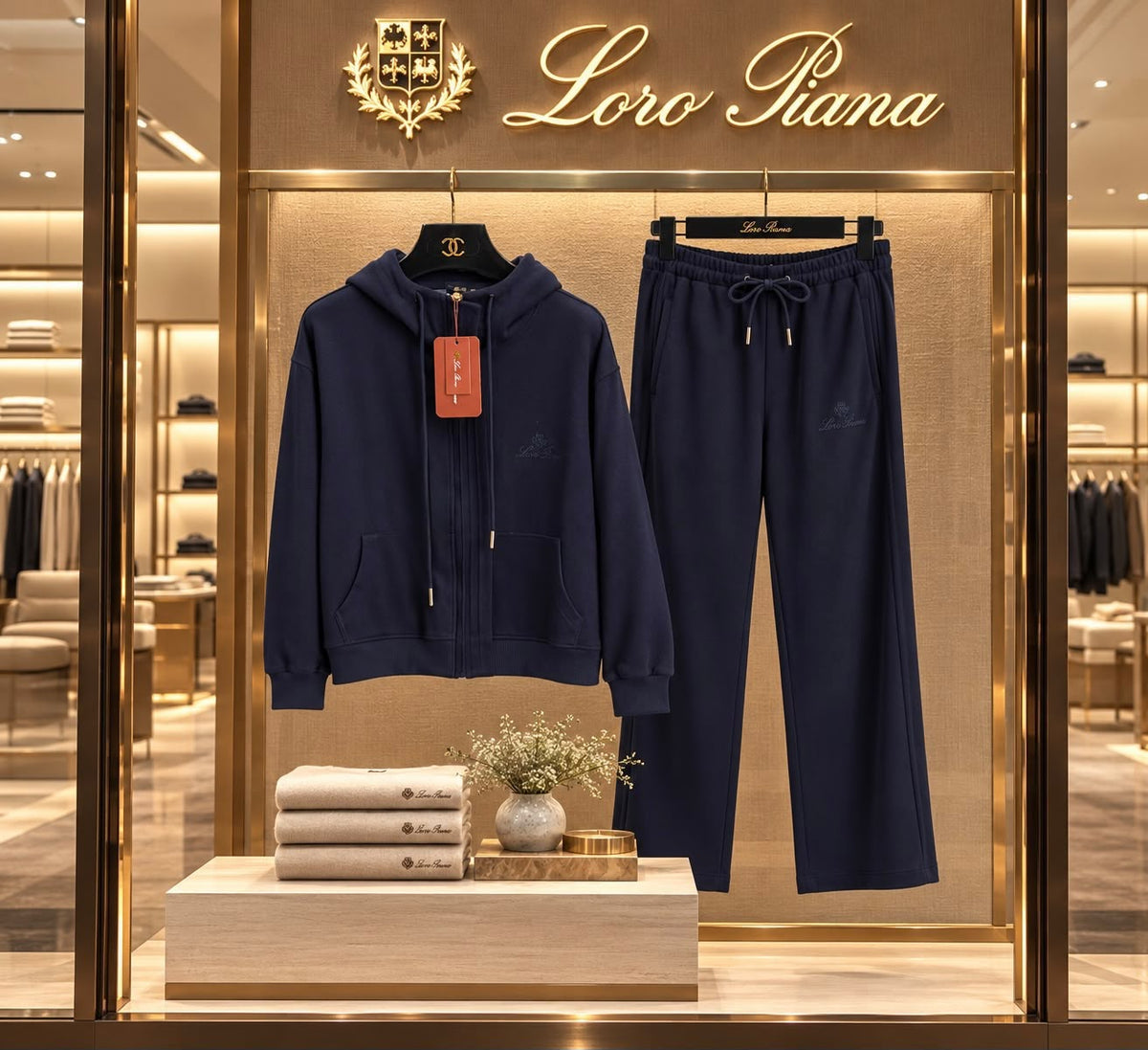 Loro Piana Front-Pocket Zip Hoodie and Wide-Leg Trousers Set