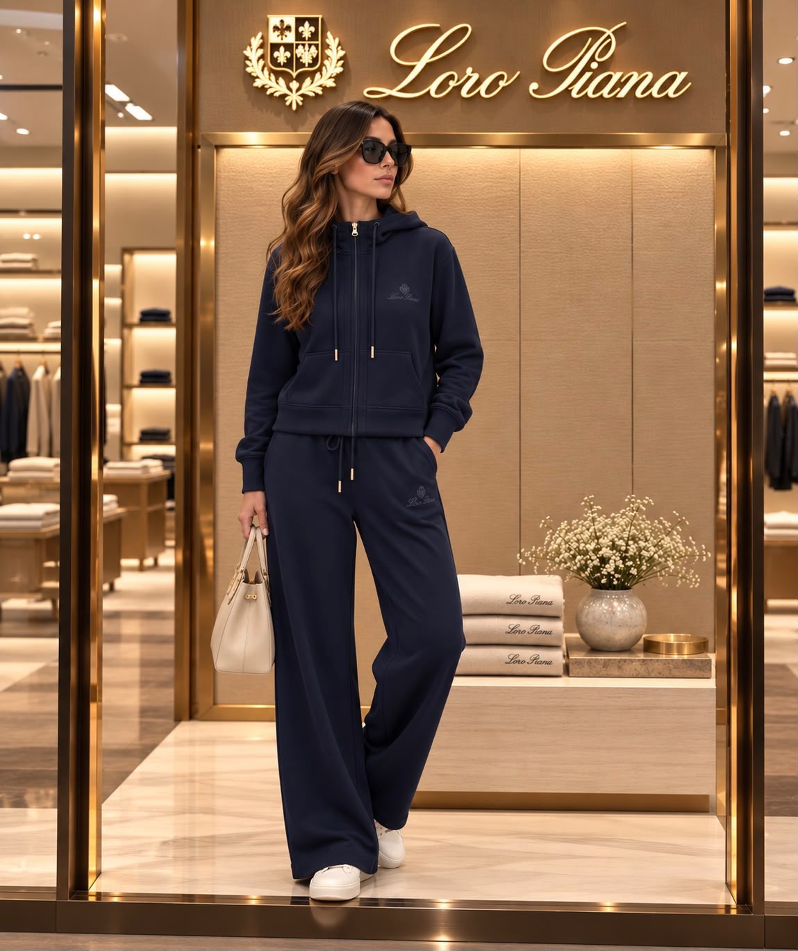 Loro Piana Front-Pocket Zip Hoodie and Wide-Leg Trousers Set