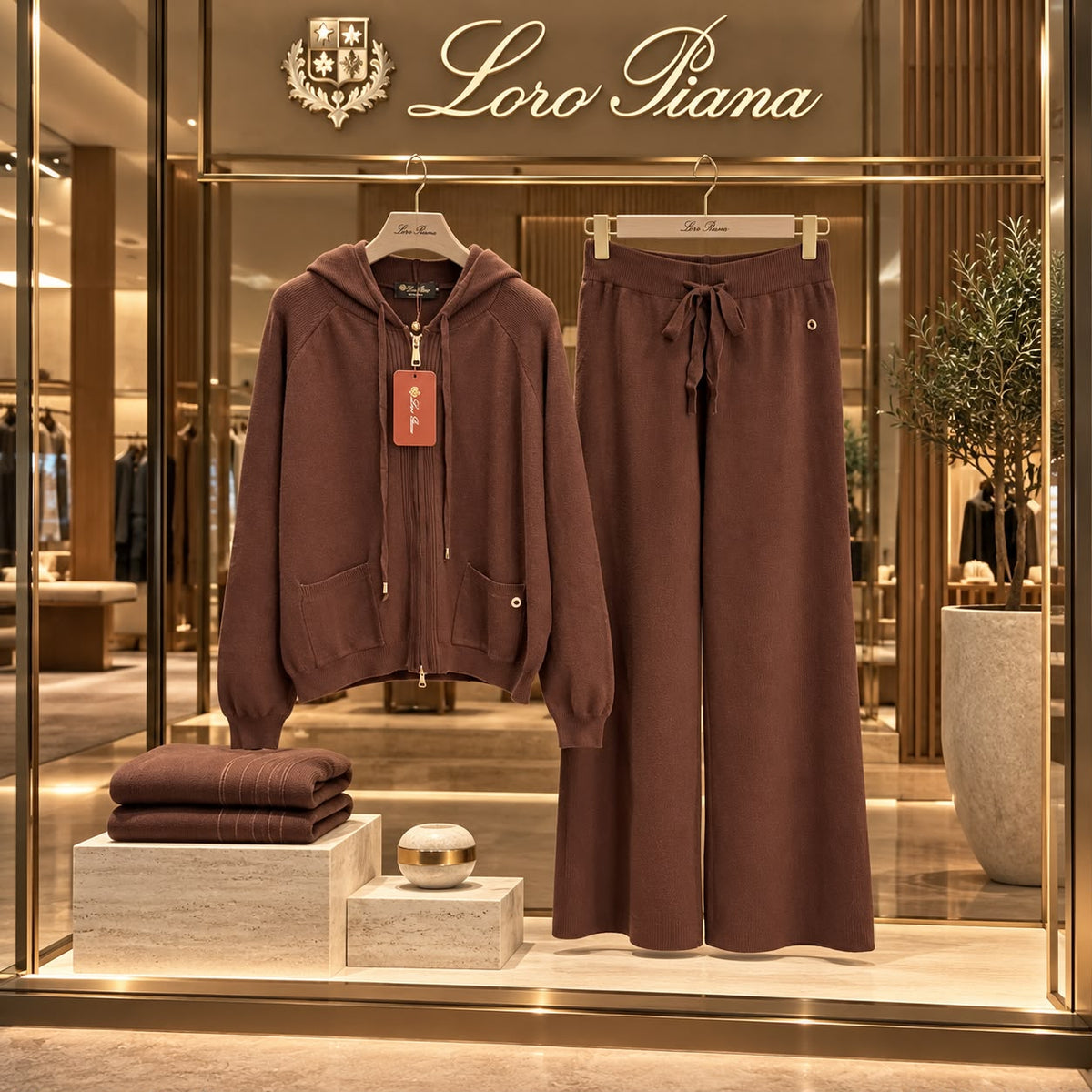 Loro Piana Separate-Pocket Zip Hoodie and Wide-Leg Trousers Set