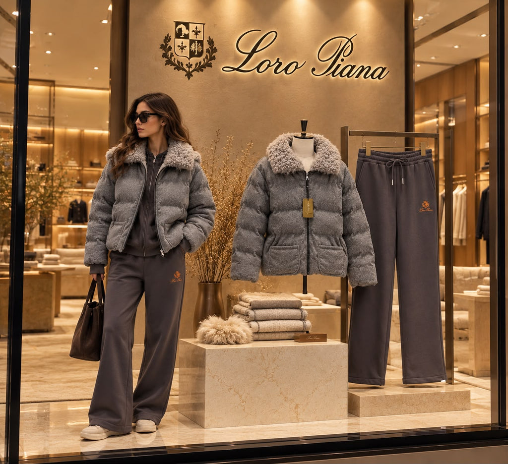Loro Piana Hoodie Padded Jacket and Wide-Leg Trousers Three-Piece Set
