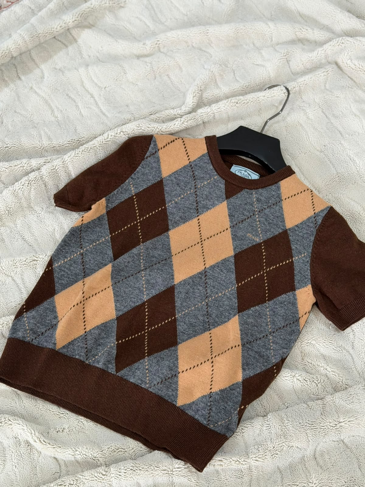 Prada Argyle Short-Sleeve Top