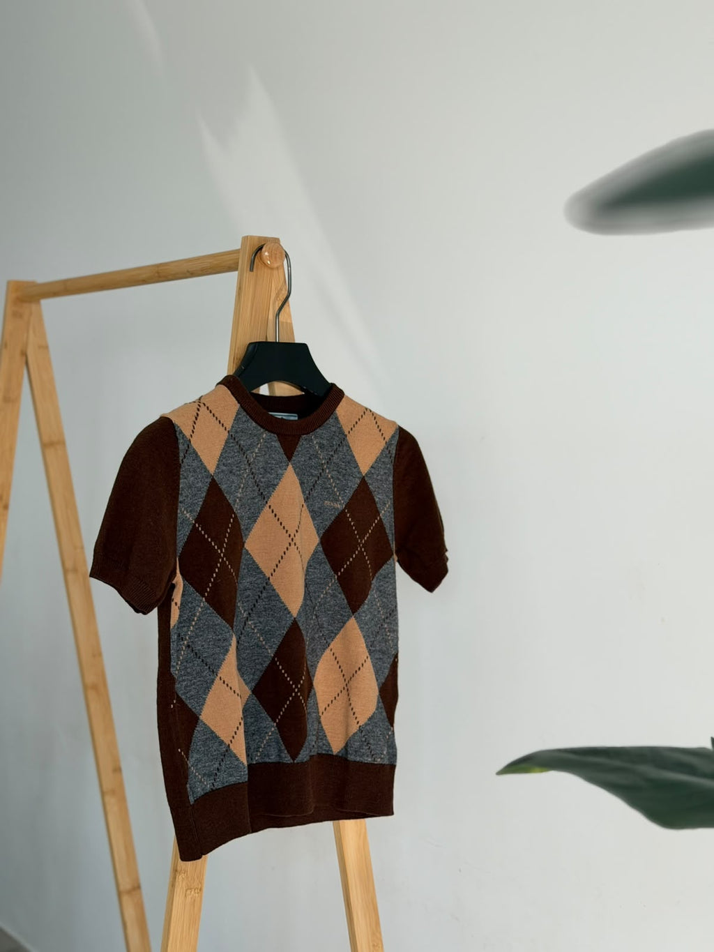 Prada Argyle Short-Sleeve Top