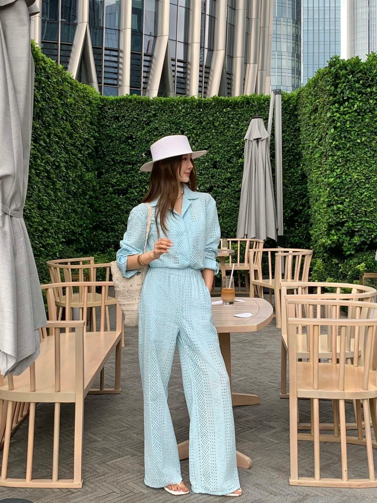 FENDI Cutout Shirt and Wide-Leg Trousers Set