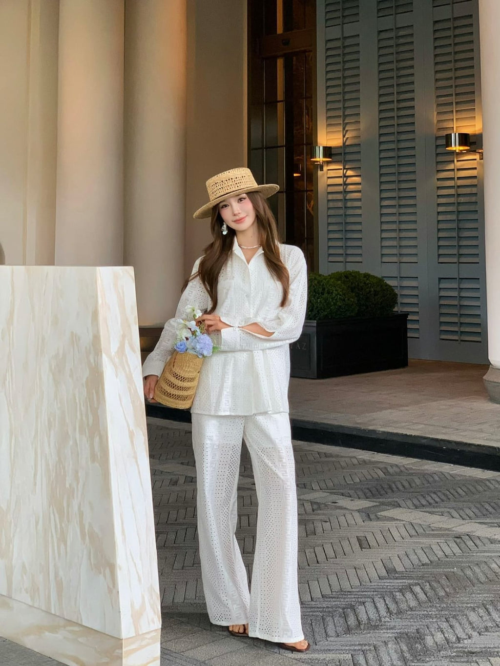 FENDI Cutout Shirt and Wide-Leg Trousers Set