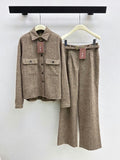 Loro Piana Herringbone Shirt and Belted Wide-Leg Trousers Set