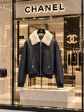CHANEL Contrast-Collar Zip-Up Bomber Jacket