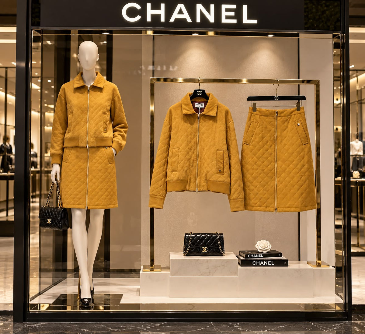CHANEL Quilted Zip Jacket and Midi Skirt Set