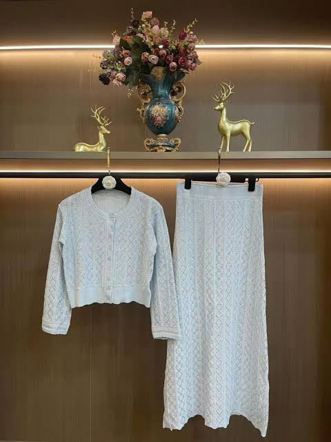 SANDRO Textured Cardigan and Long Skirt Set