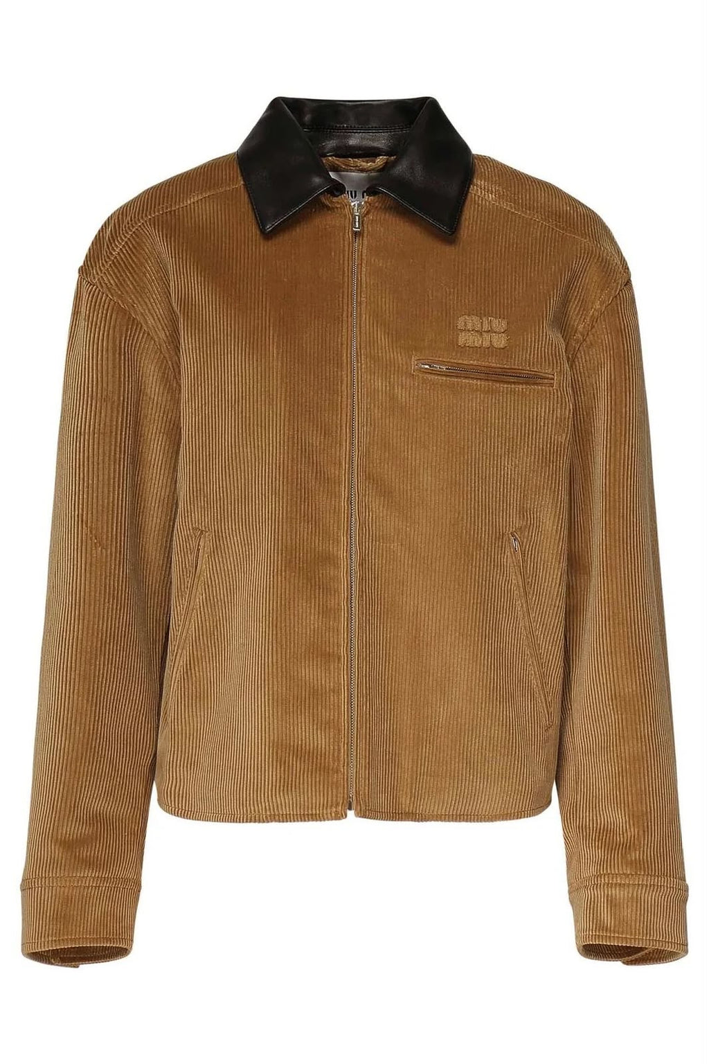 Miu Miu Contrast-Collar Corduroy-Effect Zip Jacket