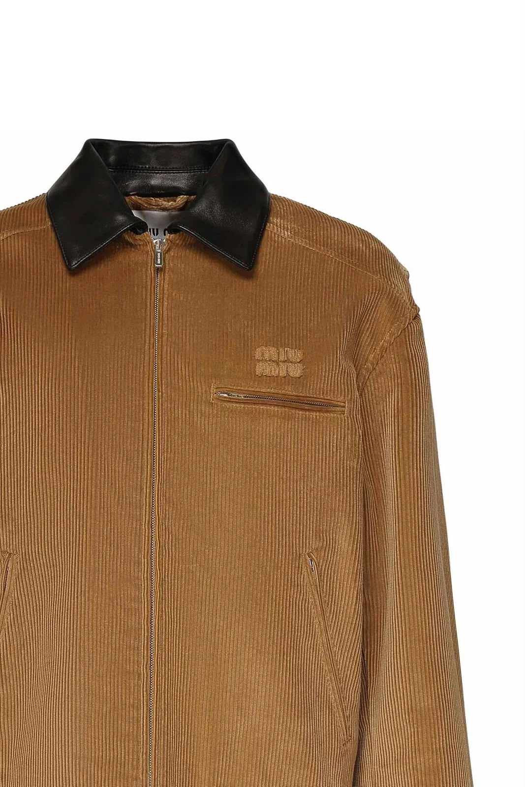 Miu Miu Contrast-Collar Corduroy-Effect Zip Jacket