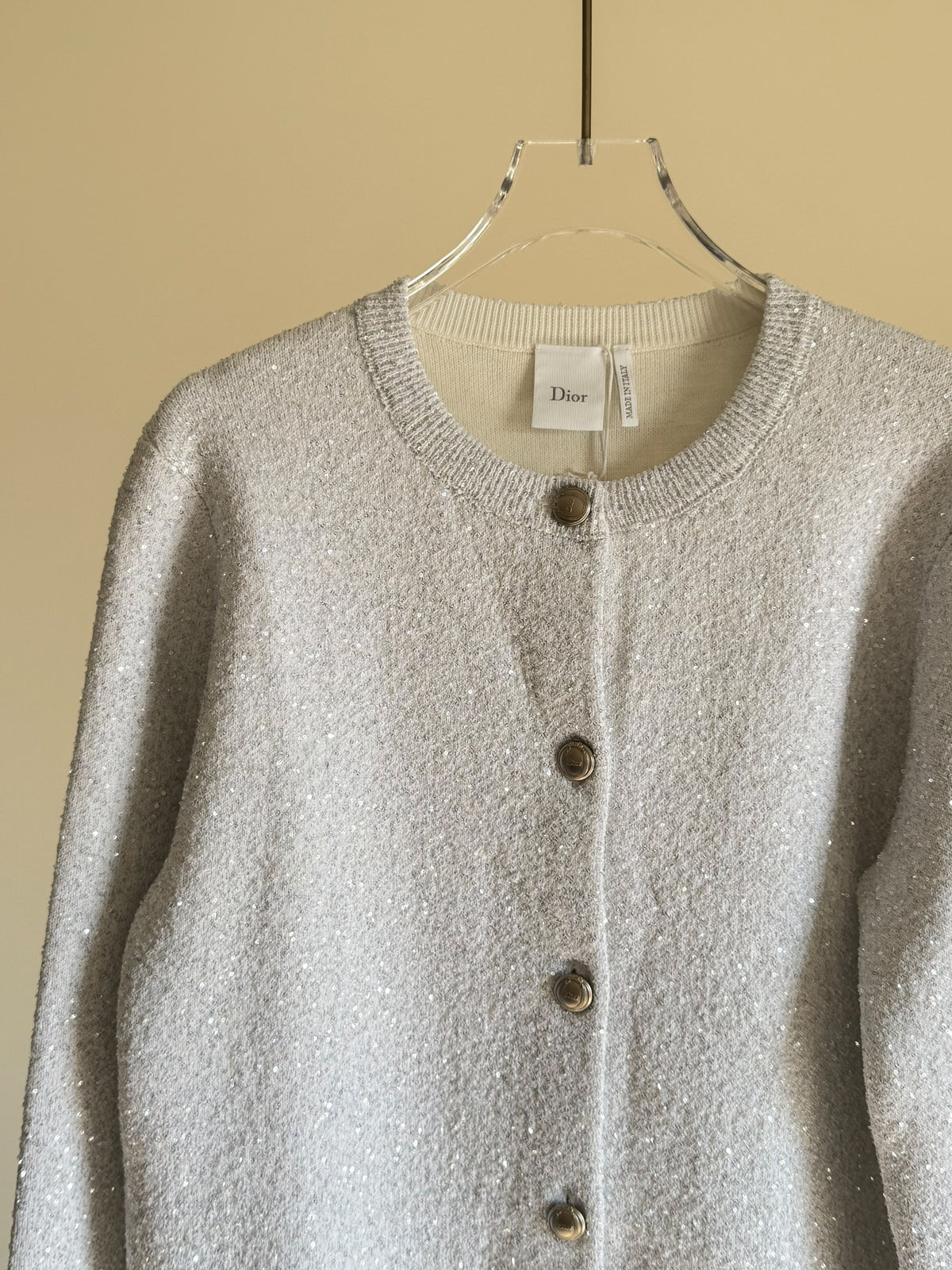 Dior Textured Shimmer Button-Front Cardigan