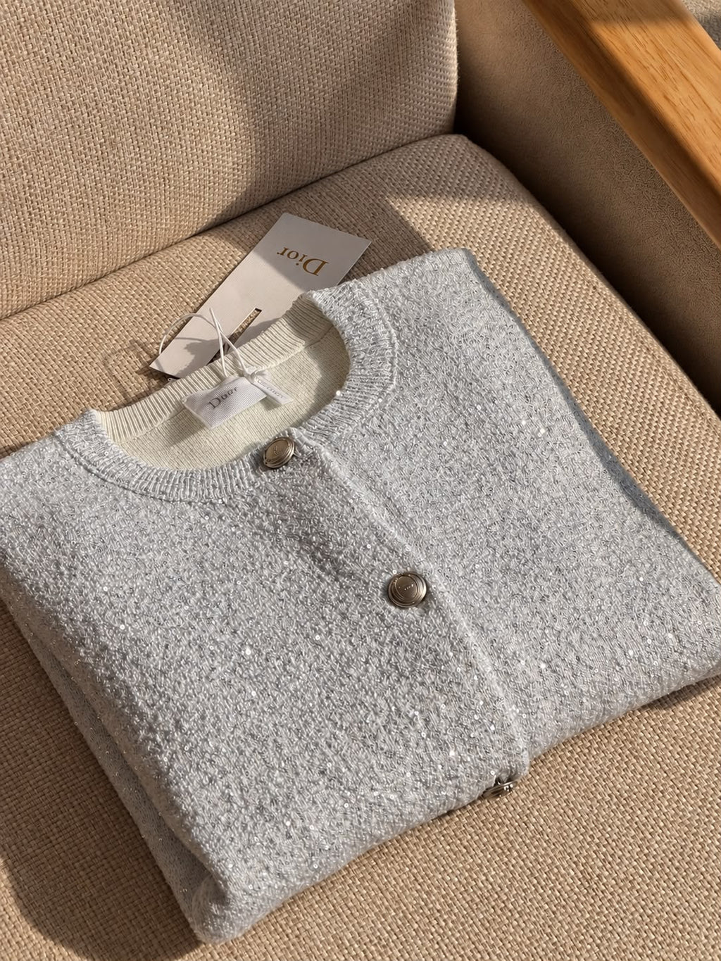 Dior Textured Shimmer Button-Front Cardigan