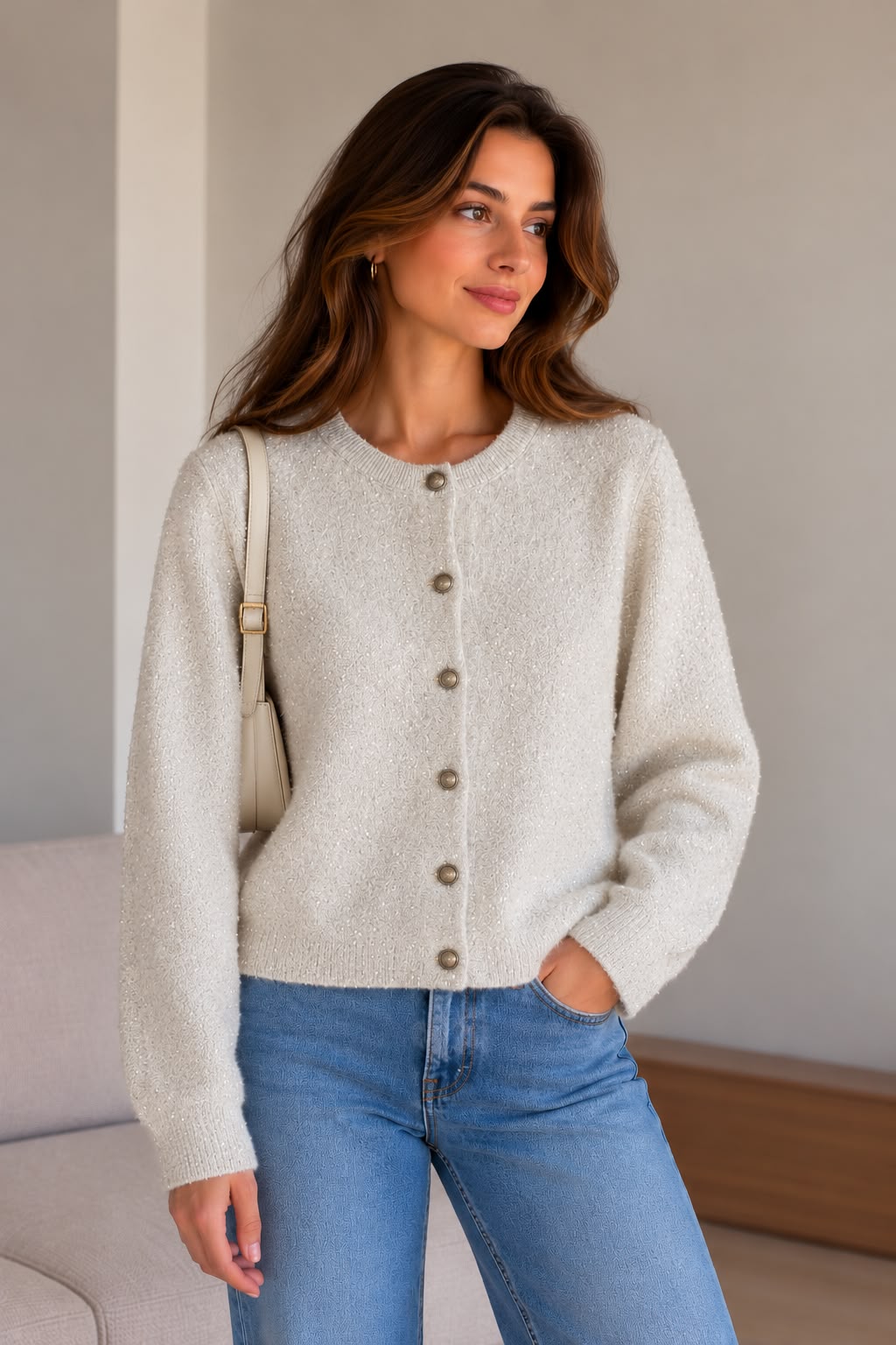 Dior Textured Shimmer Button-Front Cardigan