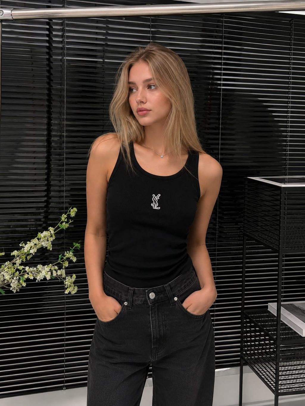 Saint Laurent Monogram Ribbed Tank Top