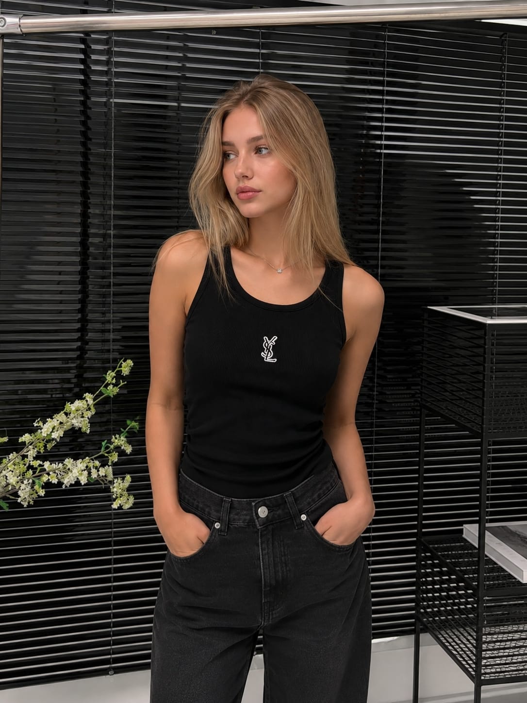 Saint Laurent Monogram Ribbed Tank Top