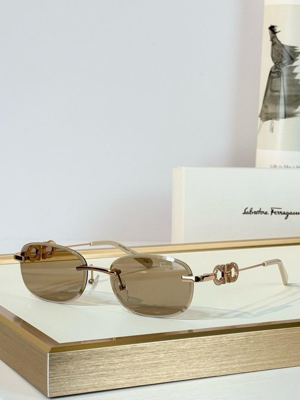 Ferragamo Rimless Gancini-Detail Sunglasses