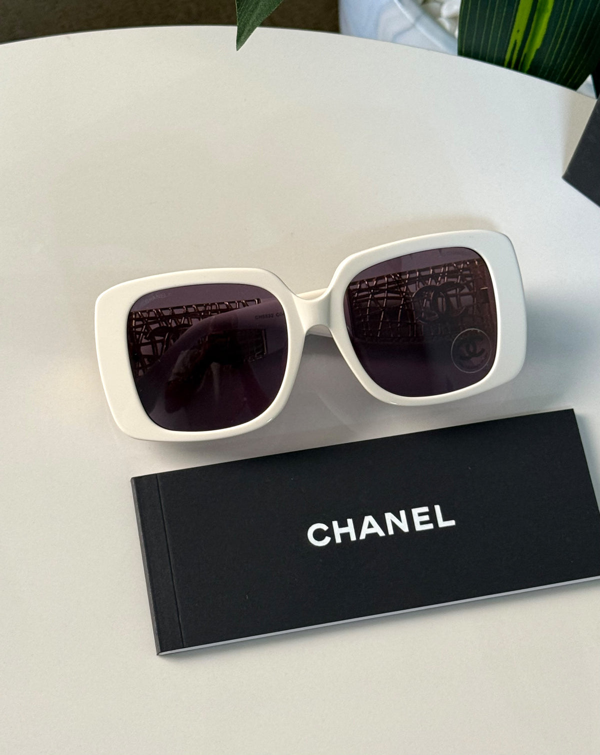 CHANEL Oversized Square Lattice-Temple Sunglasses