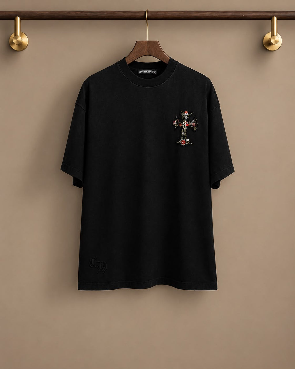 Chrome Floral Cross Crewneck T-Shirt