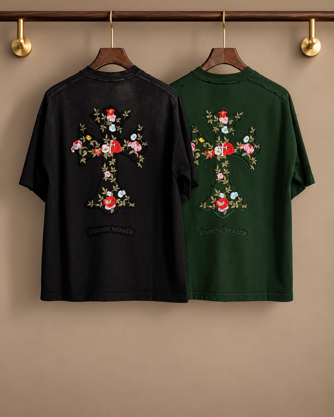 Chrome Floral Cross Crewneck T-Shirt