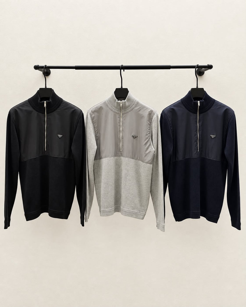 Prada Contrast-Panel Half-Zip Pullover