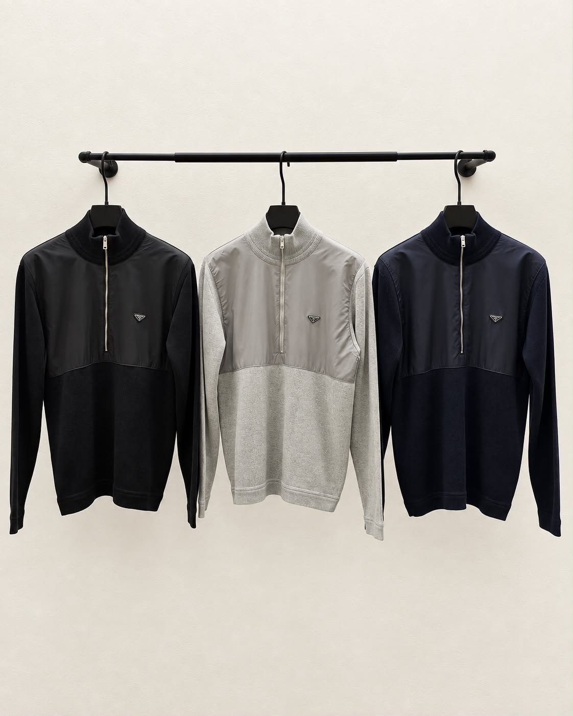 Prada Contrast-Panel Half-Zip Pullover