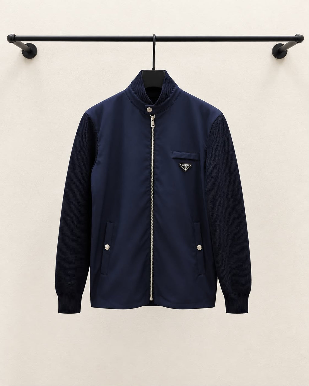Prada Contrast-Sleeve Full-Zip Jacket