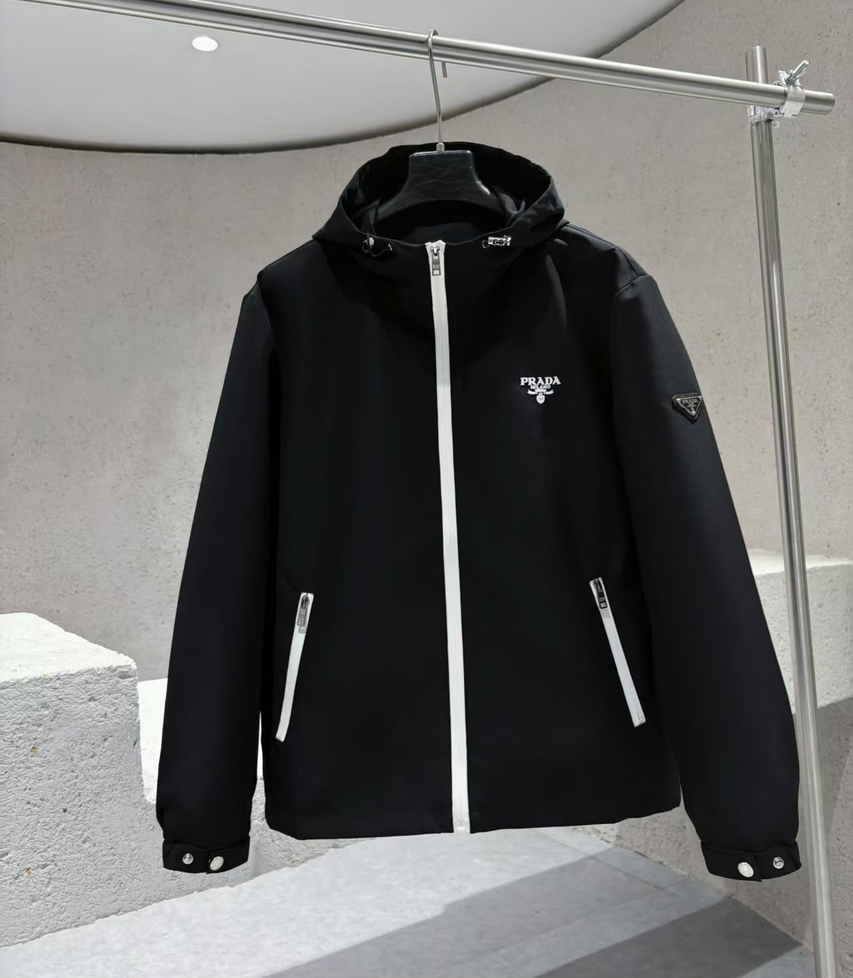 Prada Contrast-Zip Hooded Jacket