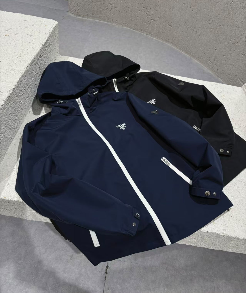 Prada Contrast-Zip Hooded Jacket