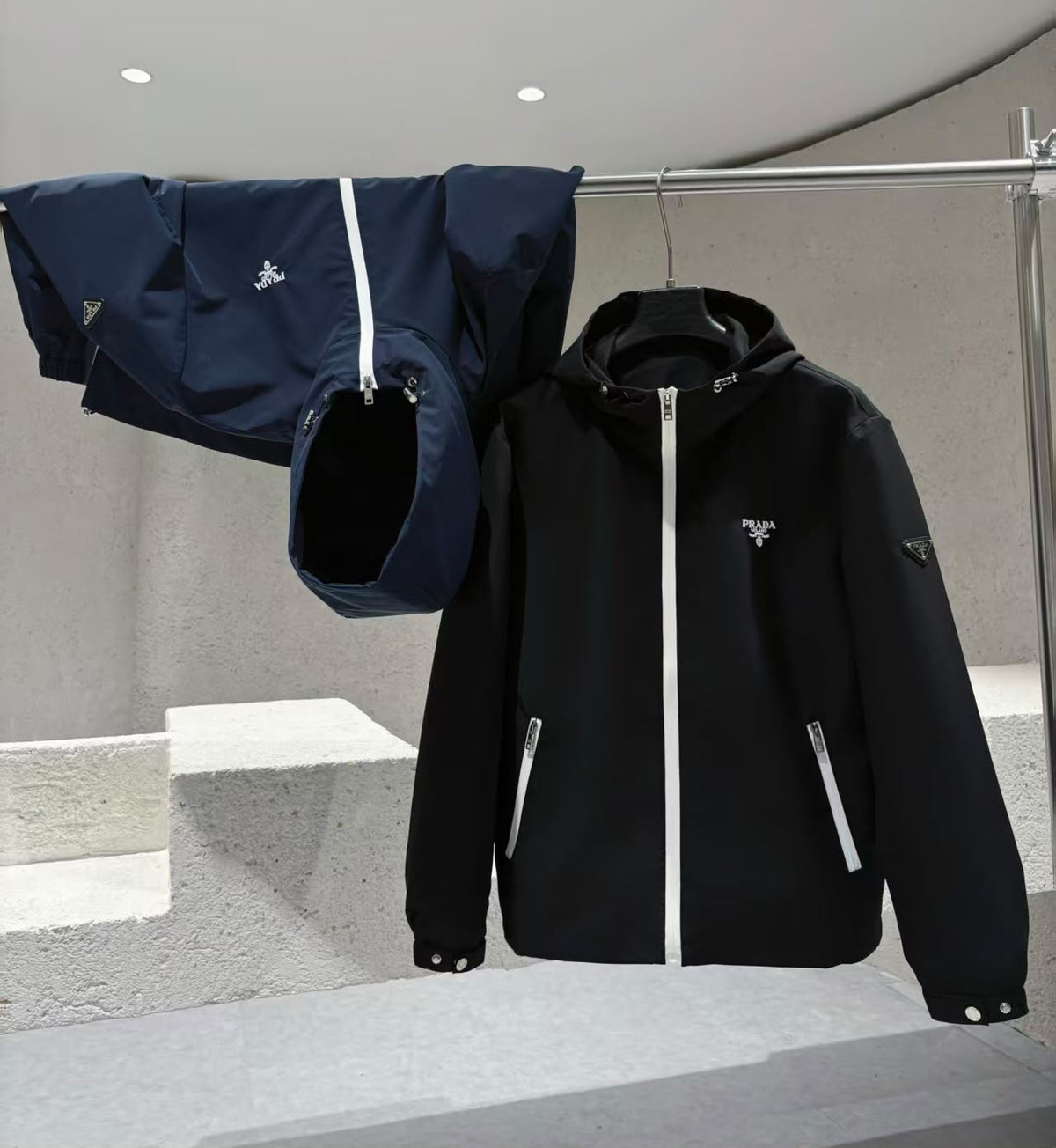 Prada Contrast-Zip Hooded Jacket