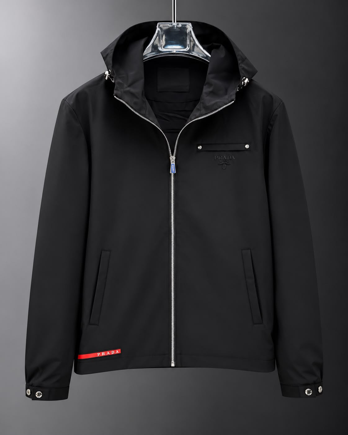 Prada Red-Tab Hooded Zip Jacket