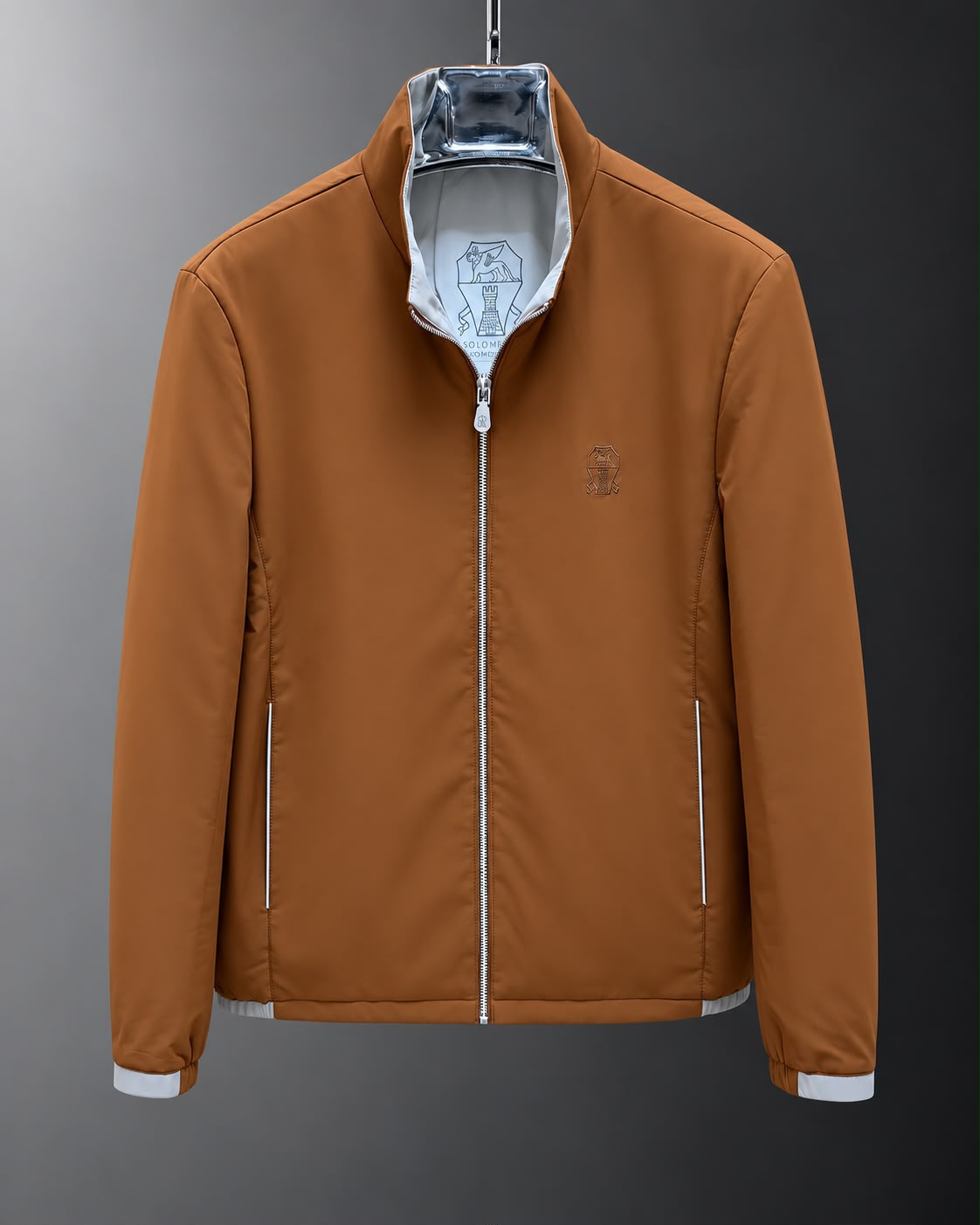 Brunello Cucinelli Contrast-Trim Stand-Collar Jacket