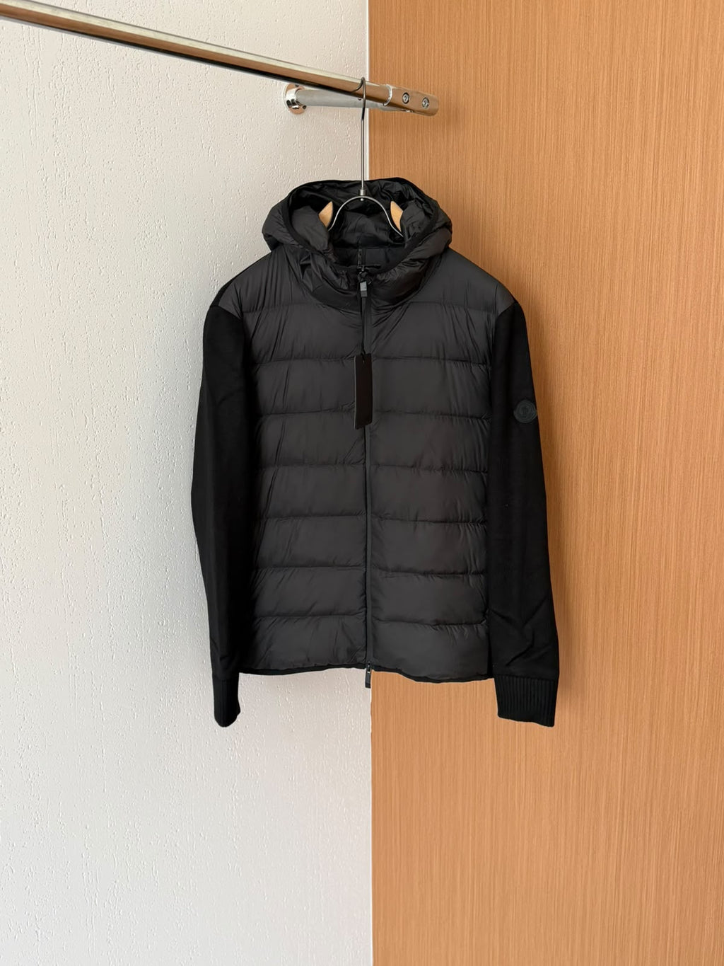 MONCLER Quilted-Front Knit-Sleeve Hooded Jacket