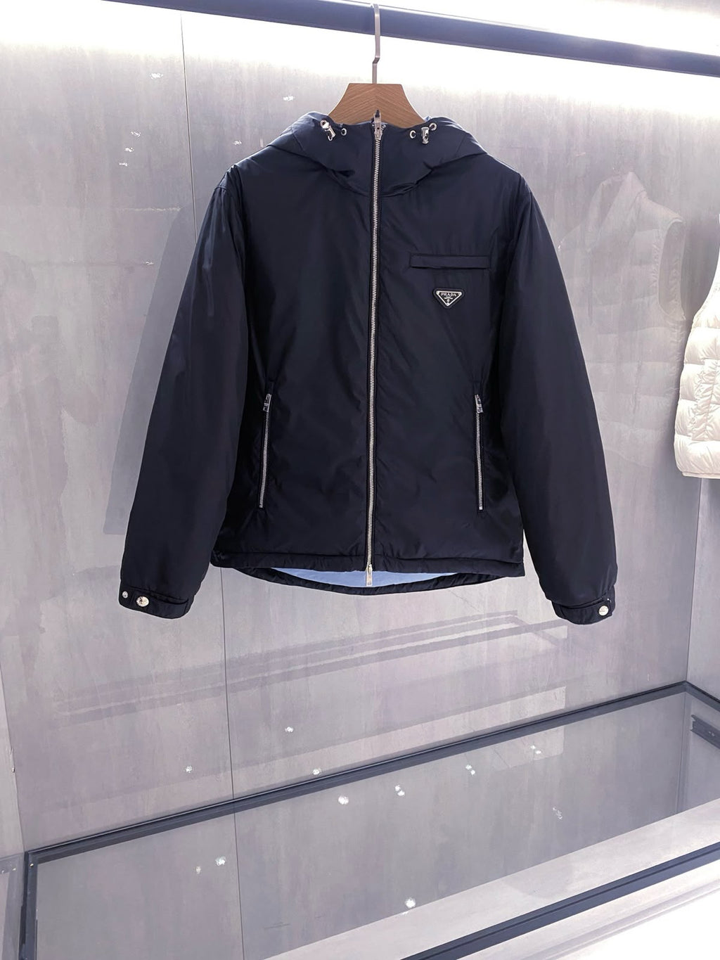 Prada Triangle-Logo Hooded Jacket with Contrast Lining