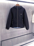 Prada Triangle-Logo Hooded Jacket with Contrast Lining