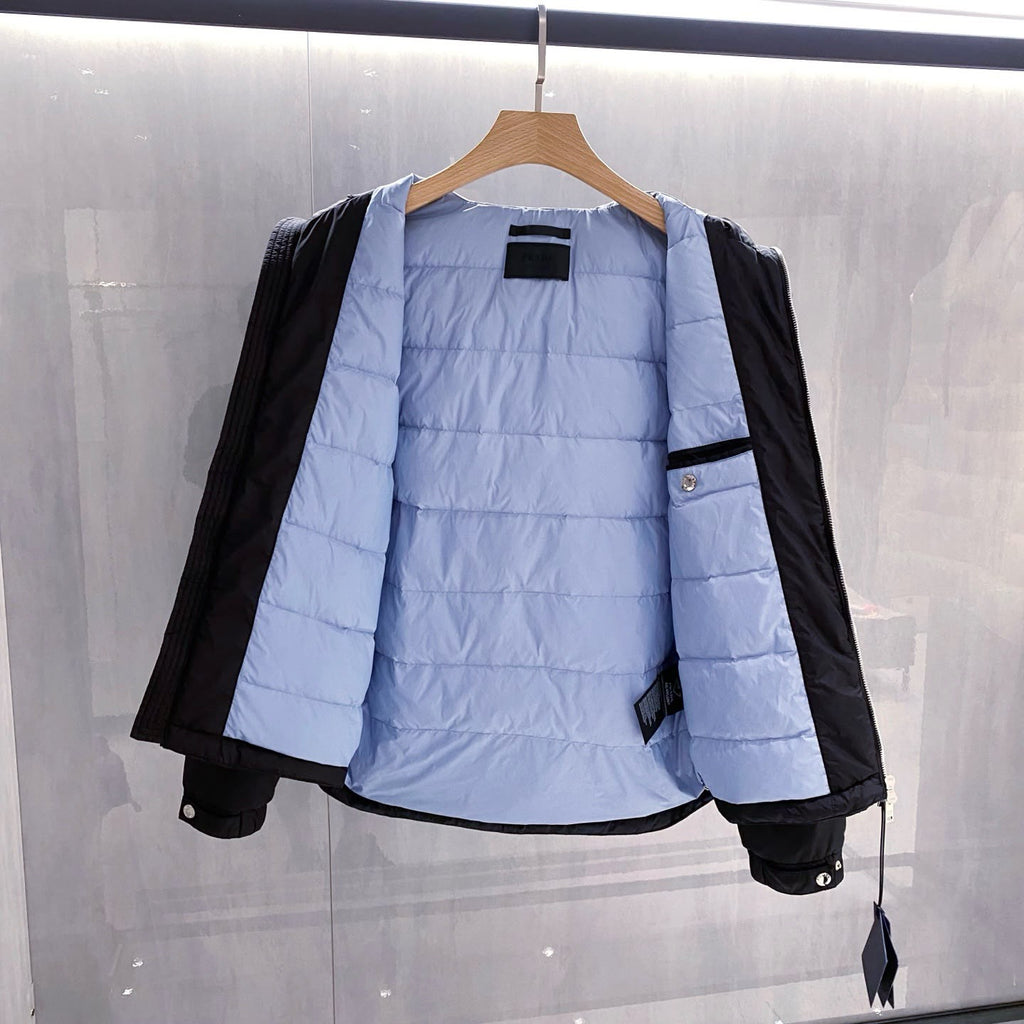 Prada Triangle-Logo Hooded Jacket with Contrast Lining